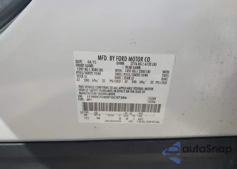 2015 Ford Explorer Xlt from USA, damaged, VIN 1FM5K7D85FGC57384
